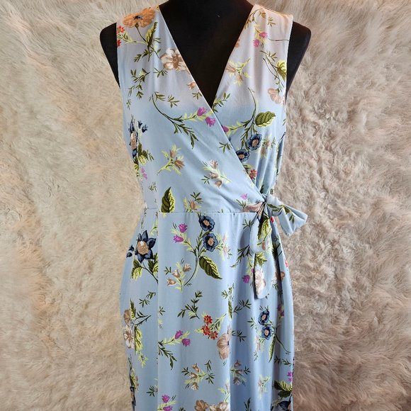 Ann Taylor Women's Blue Flora Sleeves Wrap Dress Size S - Picture 1 of 7